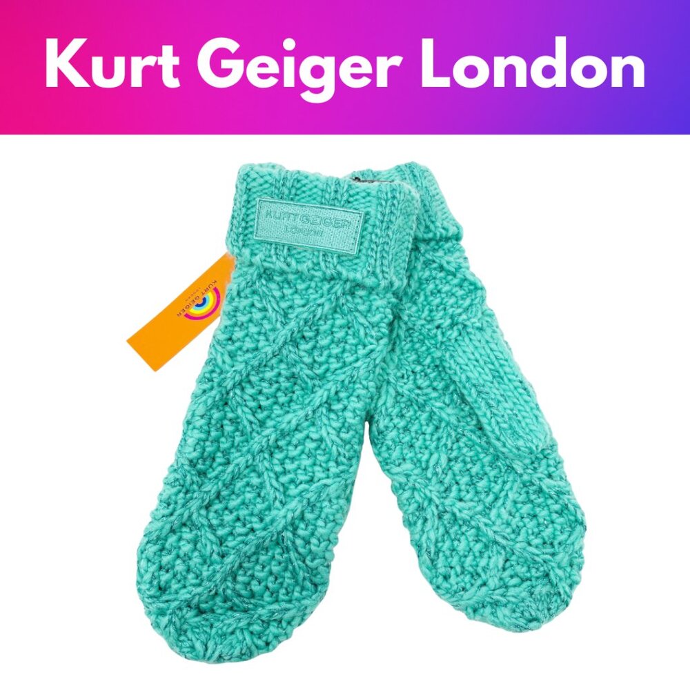 Kurt Geiger London Green Metallic Cable Knit Mittens